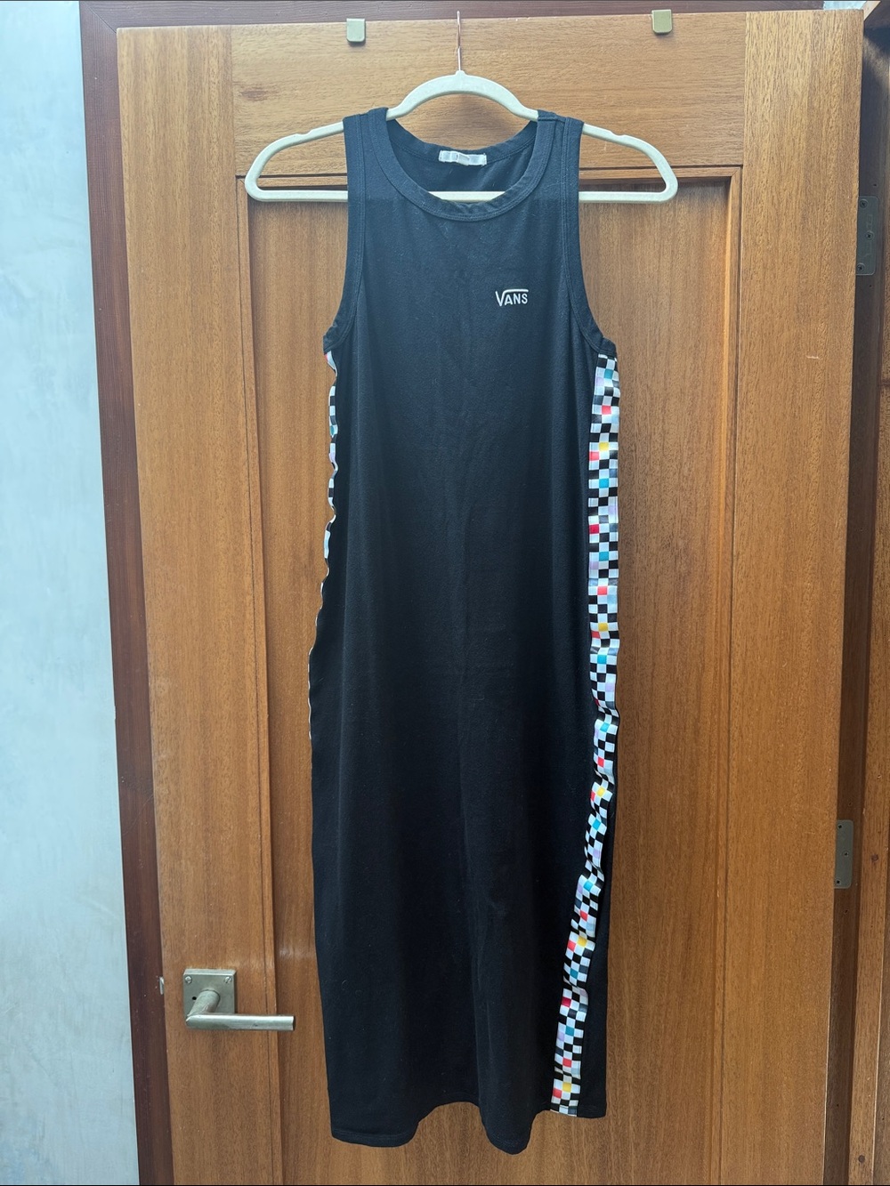 Vans Black Midi Dress with Multicolor Checker Side Stripe
